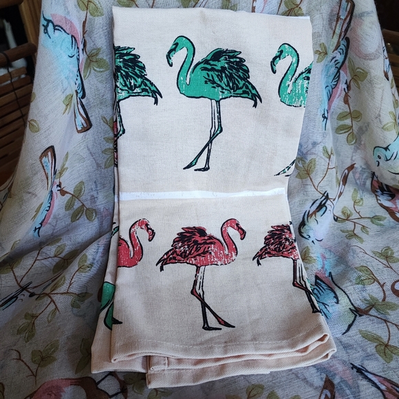 InHabit FLAMINGO Birds Thick Stiff MCM Throwback Towel Florida Estate Retro - Picture 1 of 7